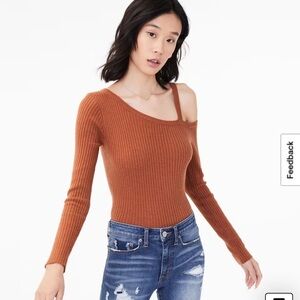 Aeropostale Brown Ribbed One-Shoulder Top Size Small